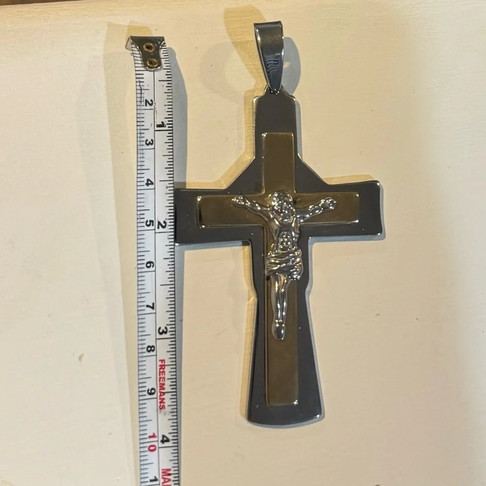 Large Stainless Steel Charm or Pendant two tone 4 inches